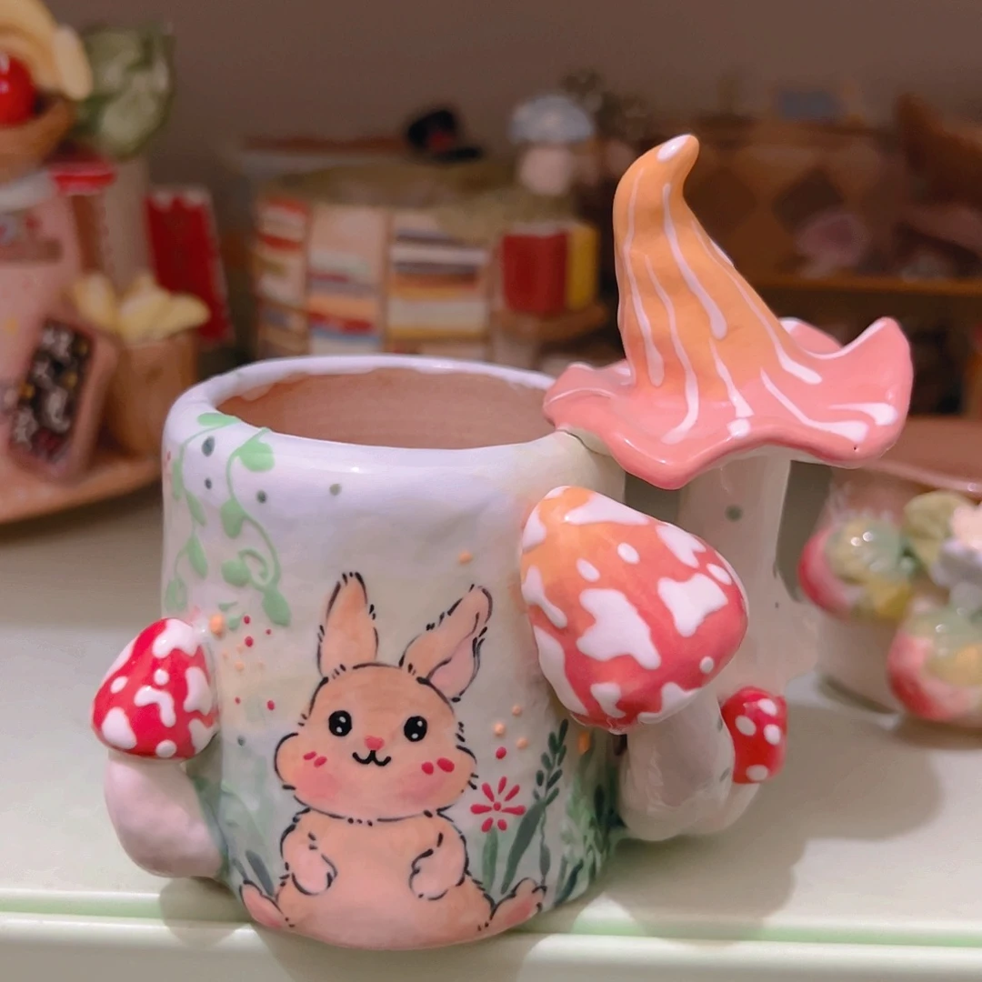 圣诞微瑕蘑菇兔子福福多肉花盆