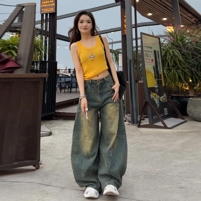 （清仓款）22200高腰牛仔2025新款宽松渐变时尚弯刀裤显瘦喇叭裤女