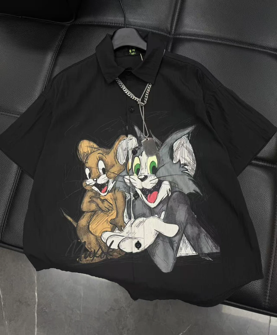 吾 2025【Y】7月29日 儿童男童女童时尚黑色猫和老鼠短袖T恤5526-