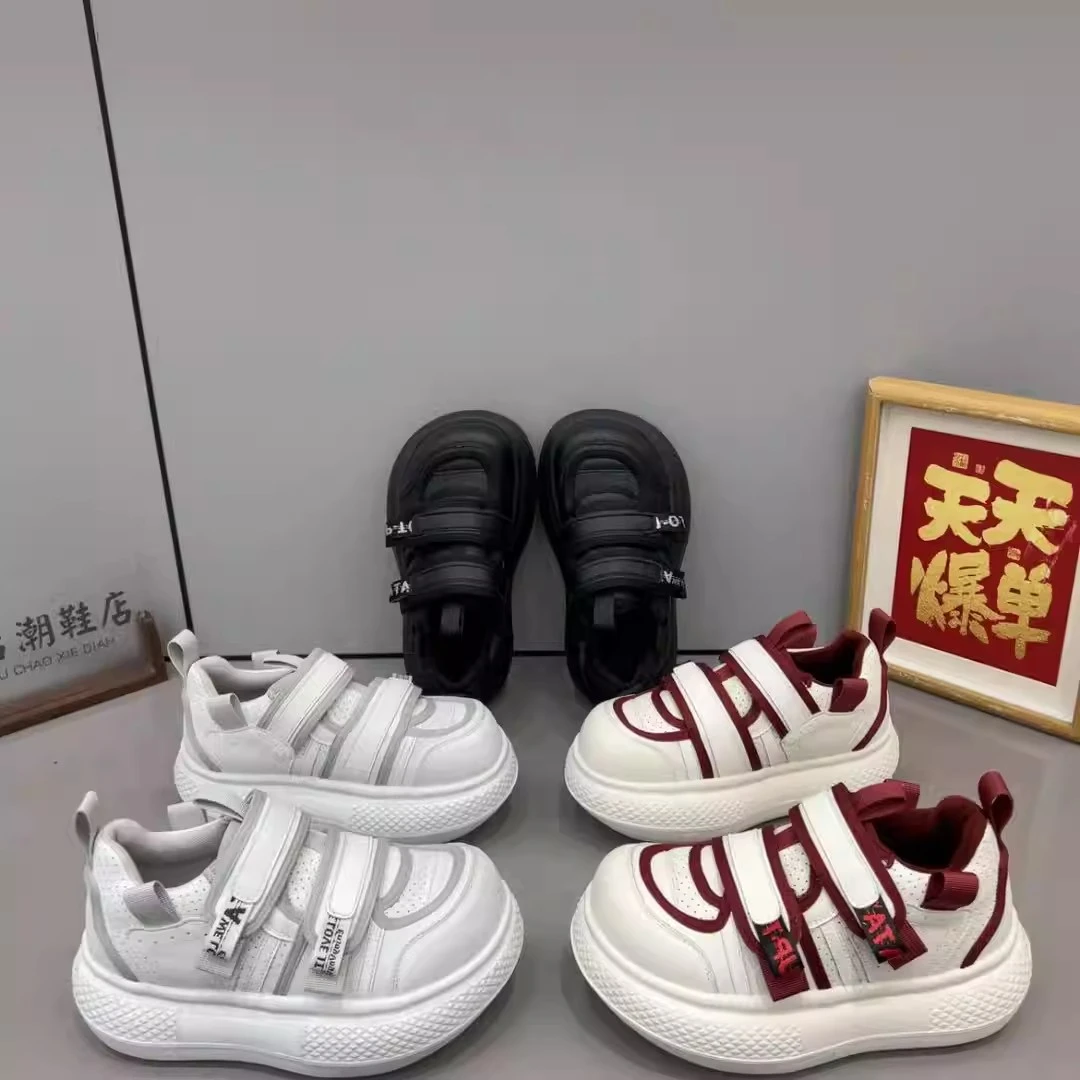 休闲风厚底魔术贴小白鞋松糕底轻便百搭板鞋增高学生运动休闲鞋述