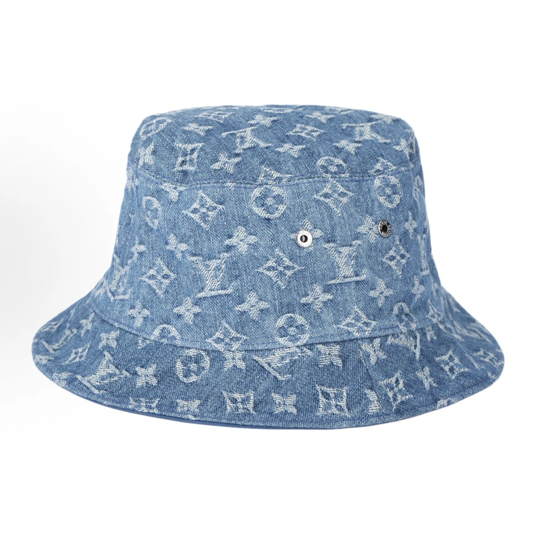 未使用 LouisVuitton/路易威登 满印logo 渔夫帽 男女同款 牛仔蓝