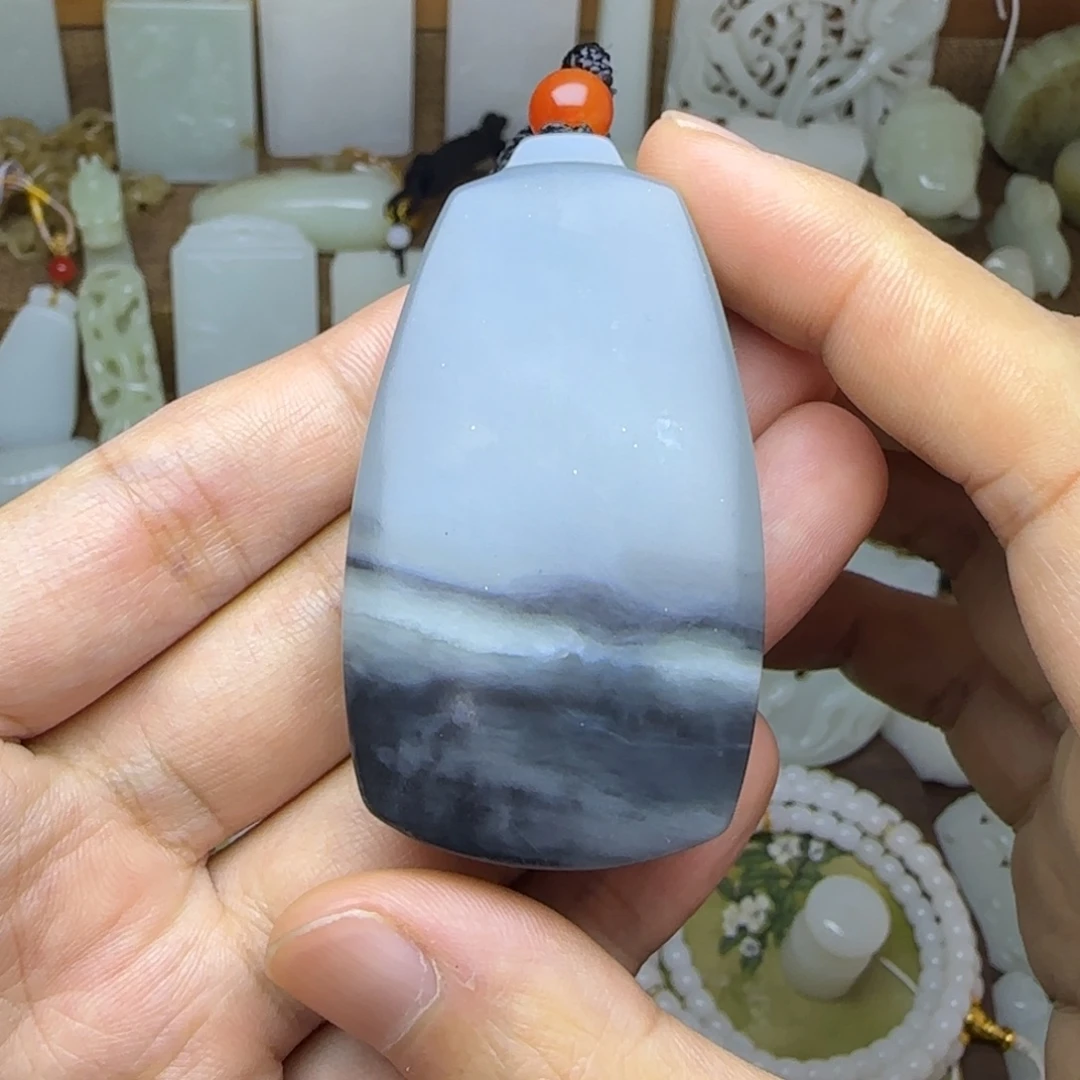 和田玉未镶嵌挂件青花无事牌