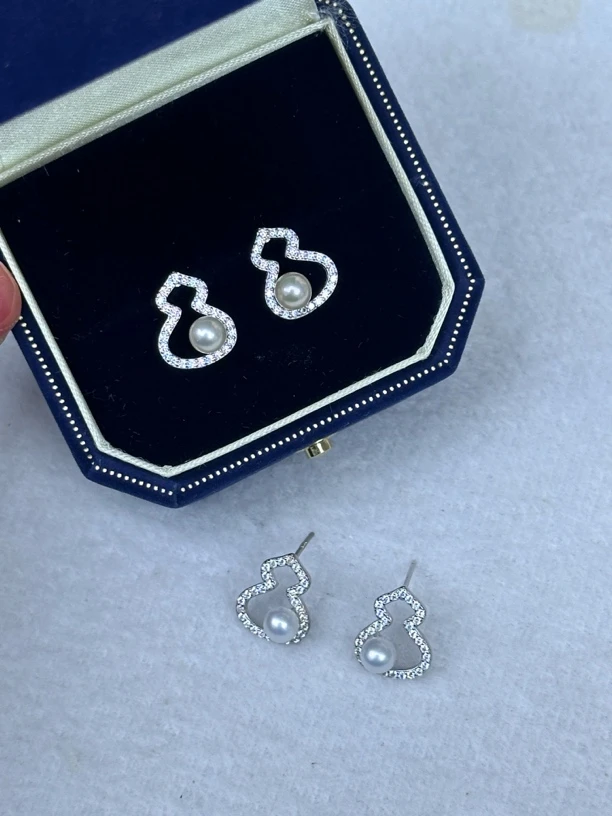 【葫芦耳钉】4-5mm极光正圆无瑕淡水珍珠+s925配件