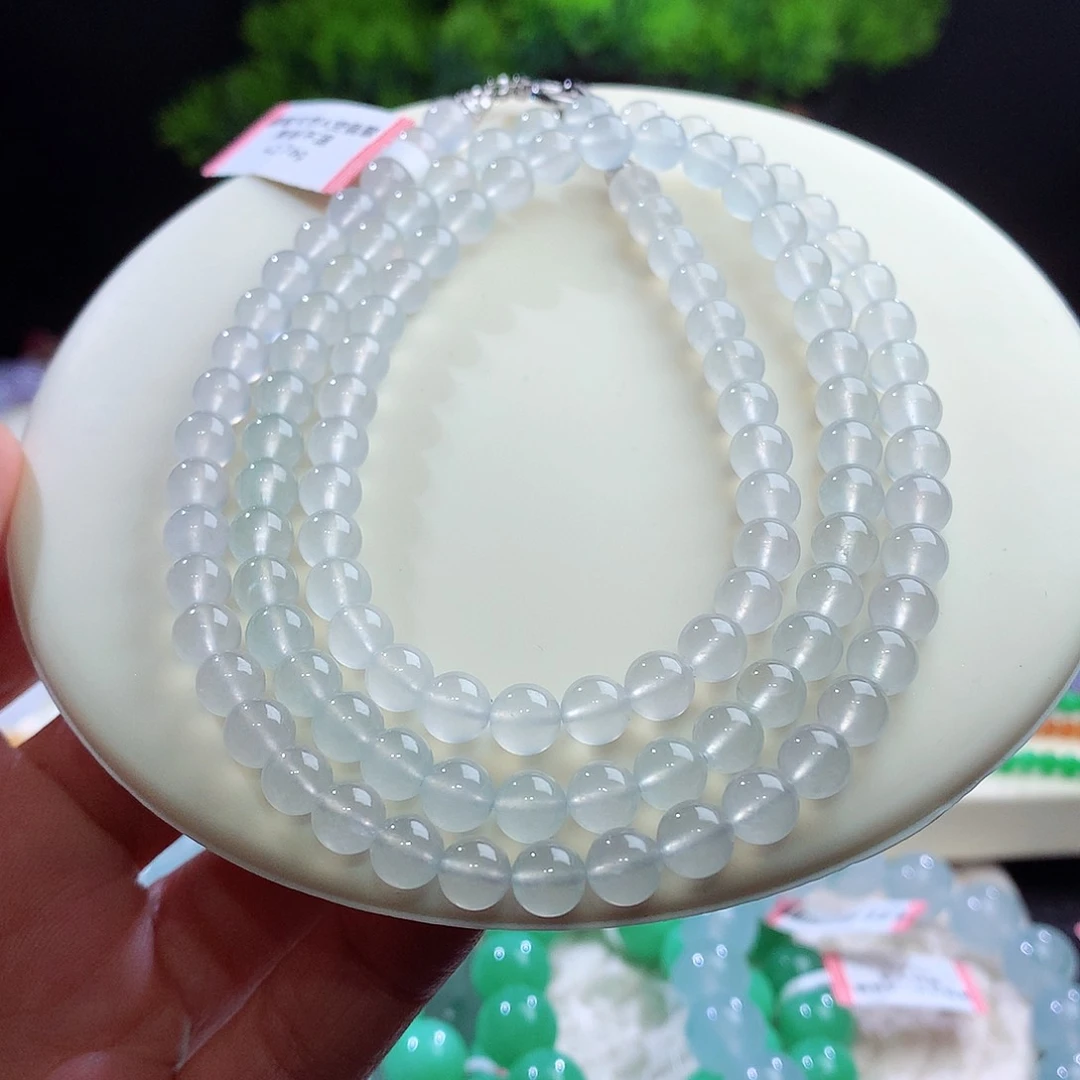 项链未镶嵌翡翠高冰玻 白月光 刚光荧光十足！卡6mm