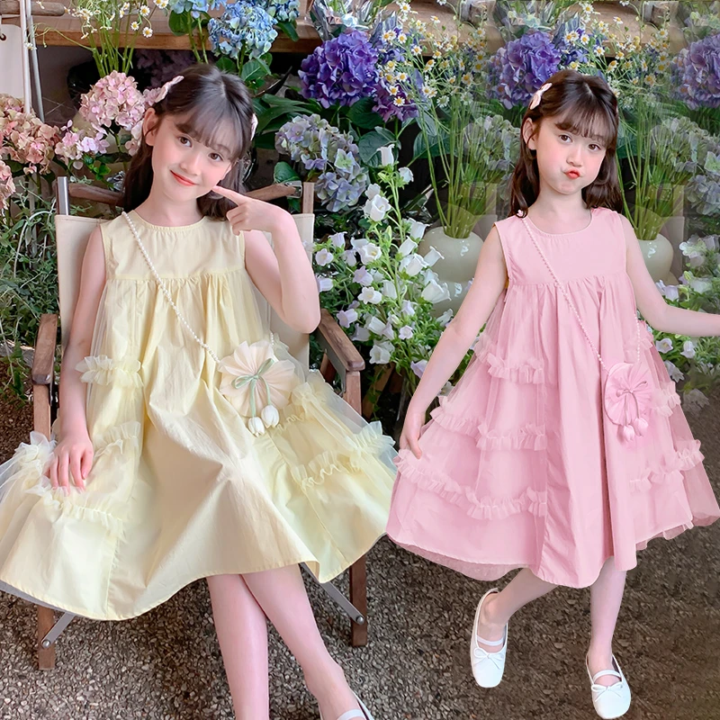 女童夏季连衣裙2025新款洋气儿童裙子小女孩网纱棉布裙无袖背心裙