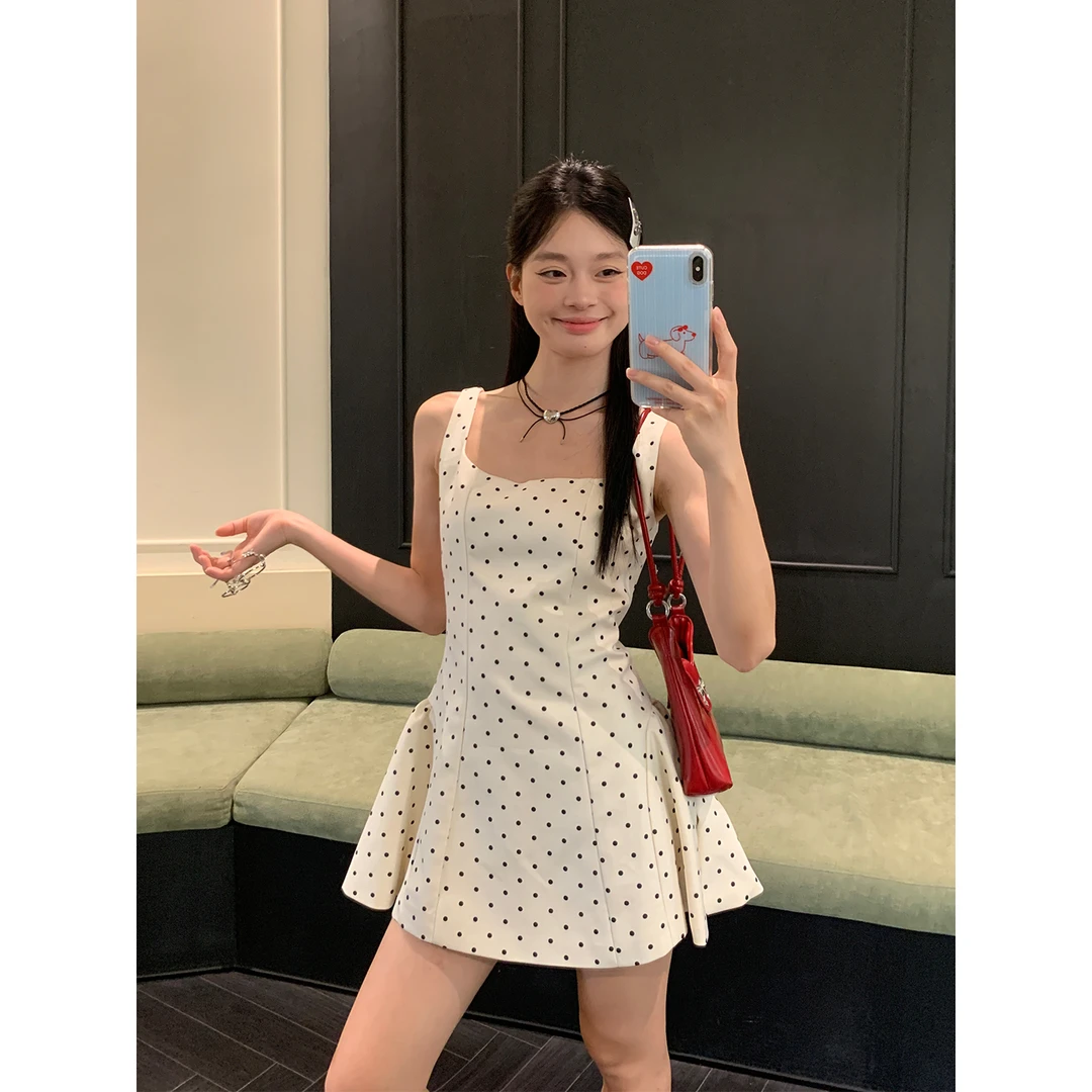 宋正恩吊带背心连衣裙女miu系气质甜美短裙+针织开衫外套ST1009-1
