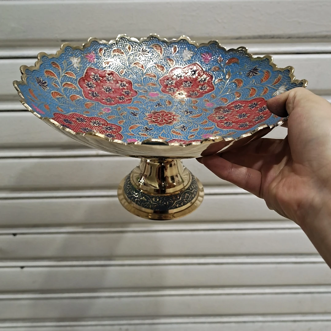 口径25厘米高13厘米纯铜高脚果盘巴基斯坦