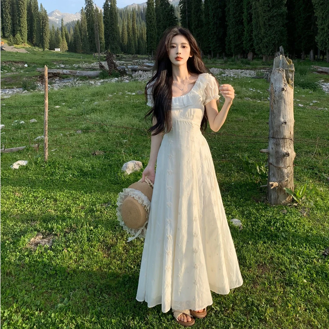 《心动序曲》夏季短袖连衣裙女收腰显瘦仙女长裙