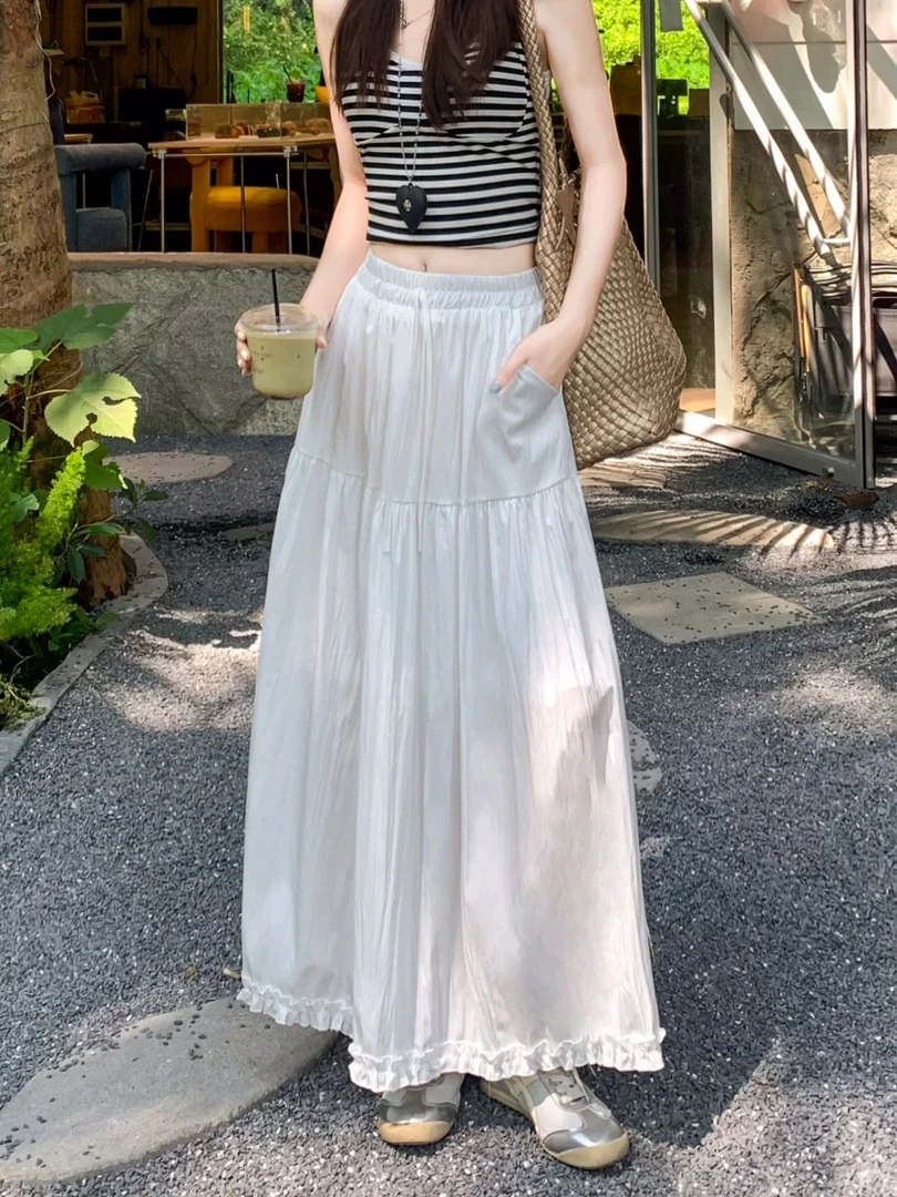 绑带木耳边半身裙（有口袋）