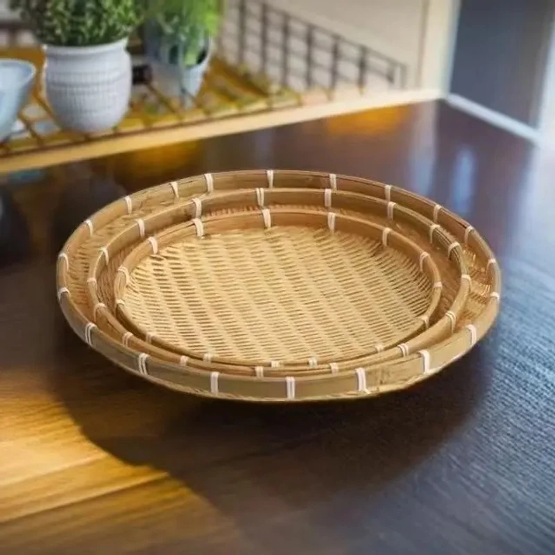 竹编晒盘三件套直径30-35-42公分日用晒东西