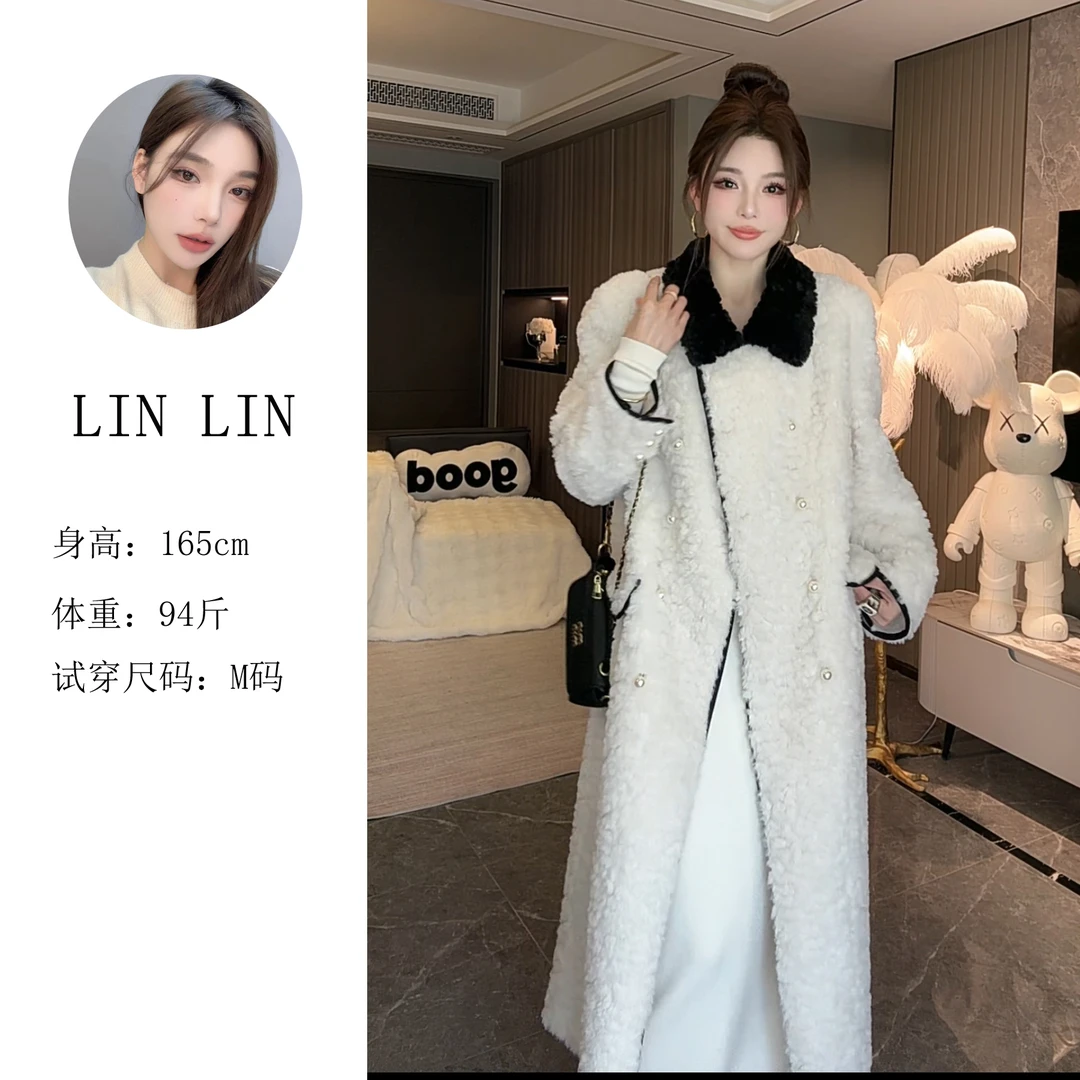 【琳琳】海棠朵朵 | 冬季小香风设计感大衣女仿羊羔毛气质外套8896