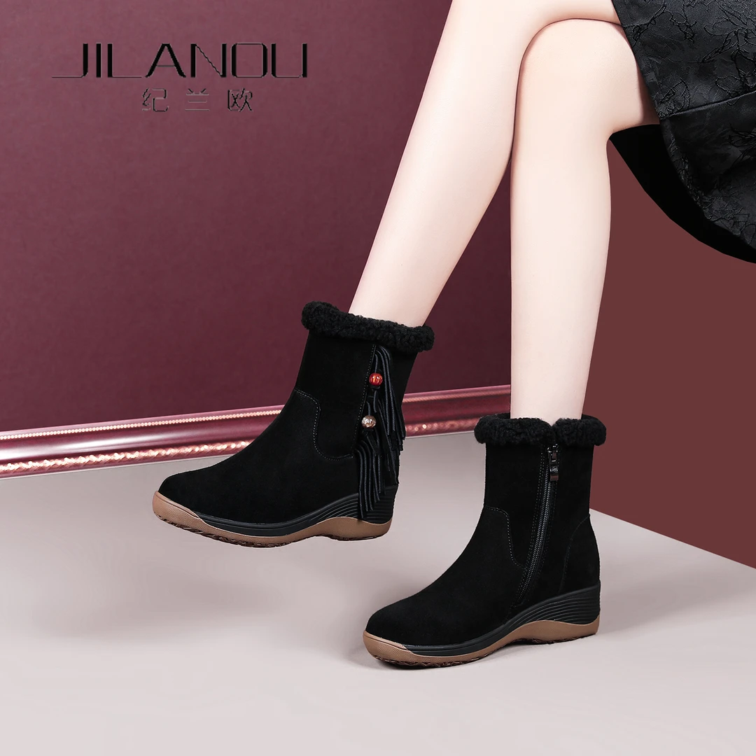 羊皮毛一体中筒雪地靴女2025冬新款棉鞋加绒加厚真皮短靴厚底女靴