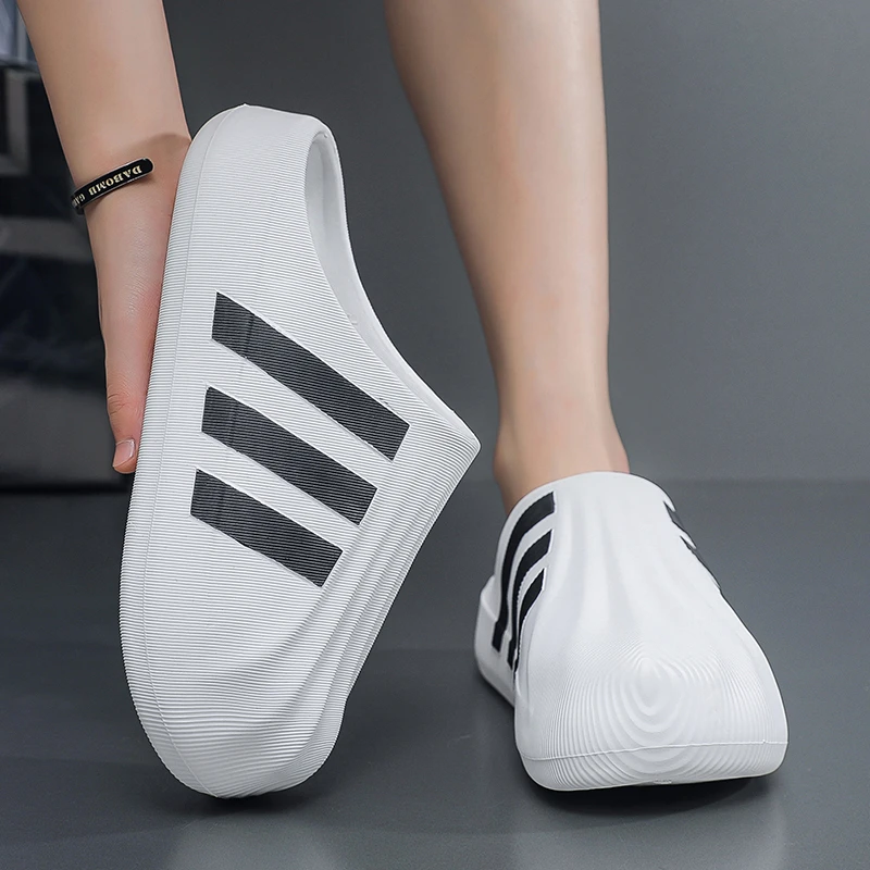 包头鸭女鞋新款夏季外穿休闲穆勒鞋黑白贝壳头凉拖鞋IG8277男鞋