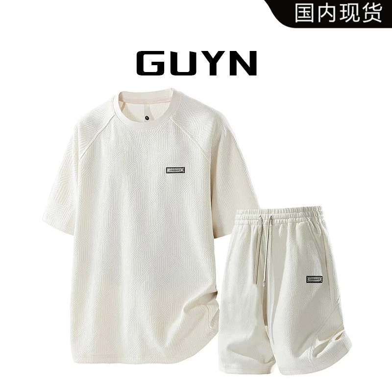 【品牌现货撤柜】GUYN夏季新款男士运动套装轻奢短袖短裤两件套