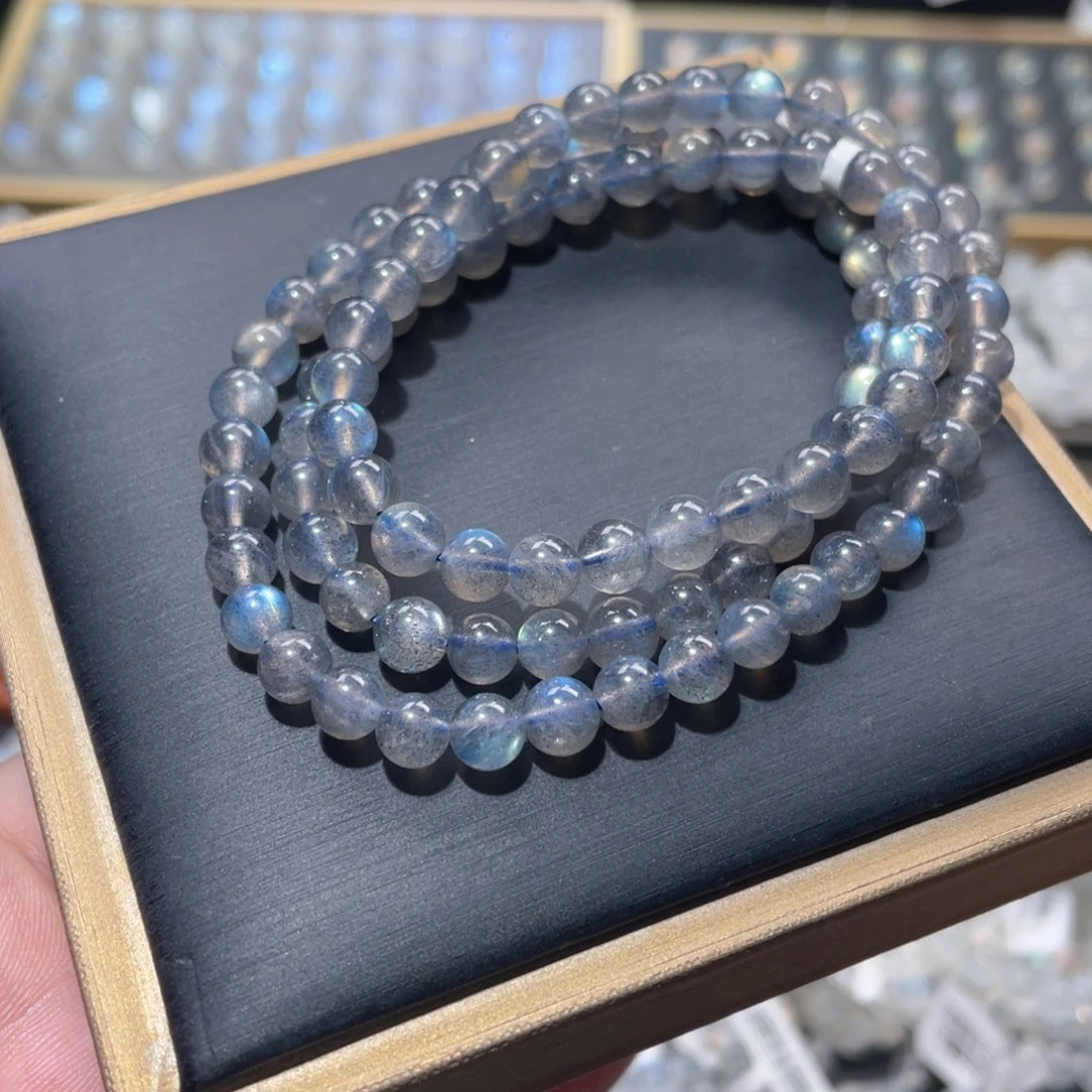 未镶嵌手链长石黑体灰月光手链多圈6mm