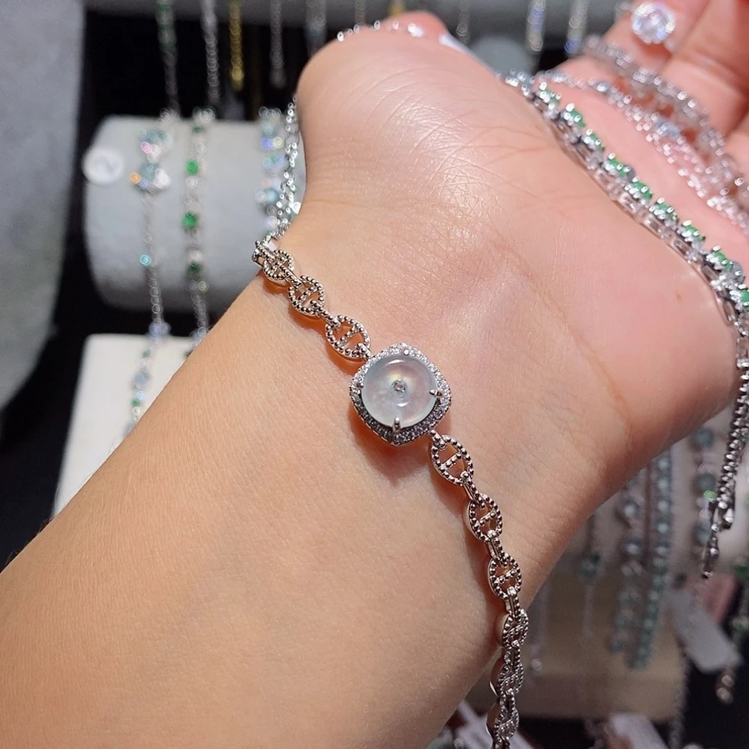 银S925镶嵌手链翡翠小*