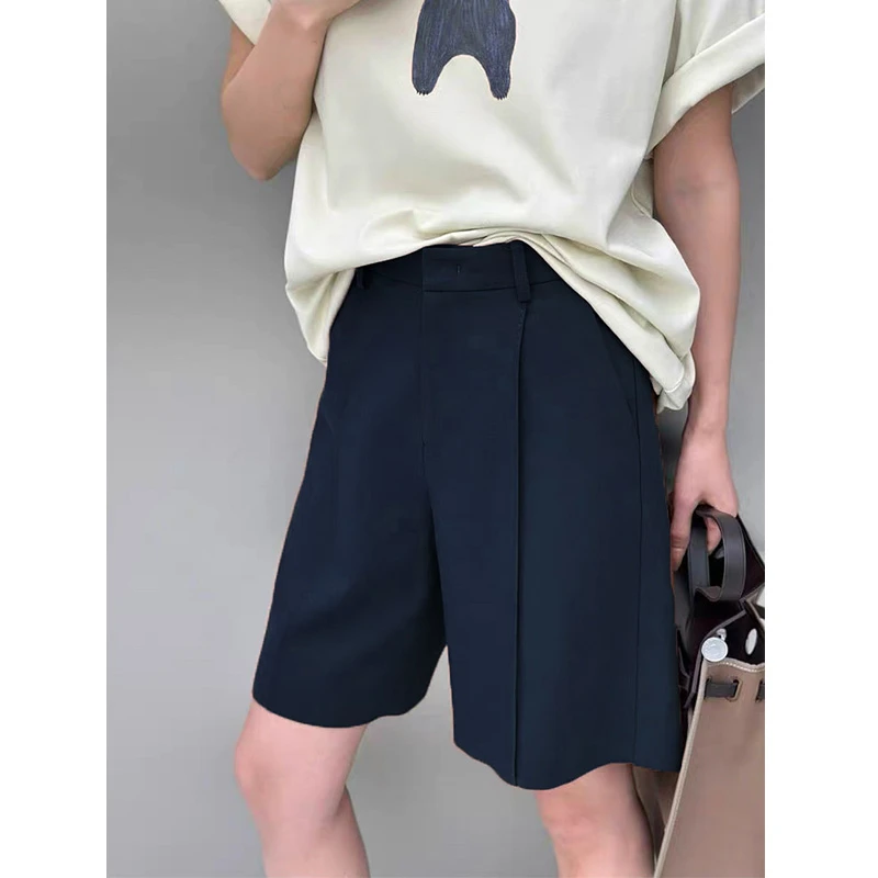 西装短裤2025年春夏季中高腰四五分裤免烫宽松阔腿女士大码正装裤