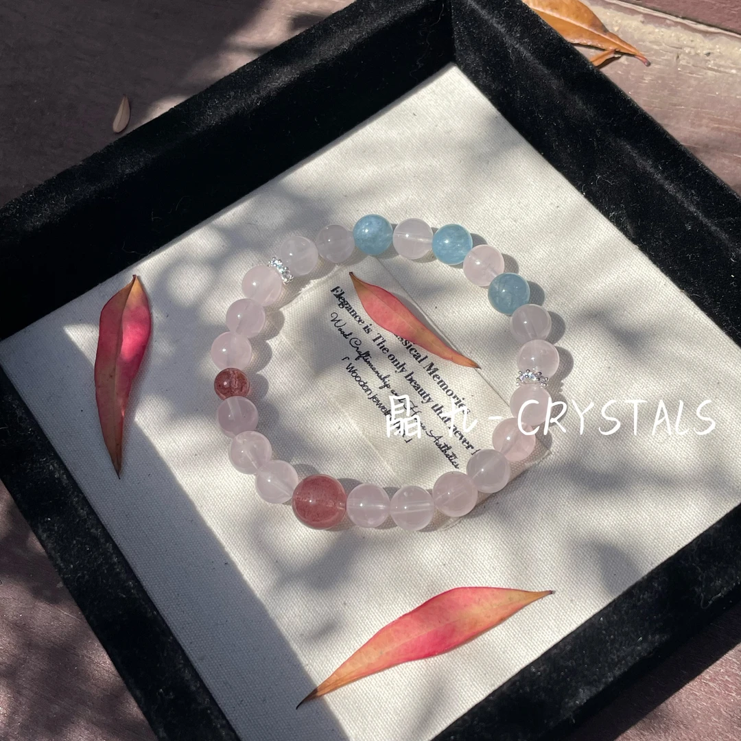 【c位】粉水晶 海蓝宝 纯天然水晶手串 原创小众设计 精致气质