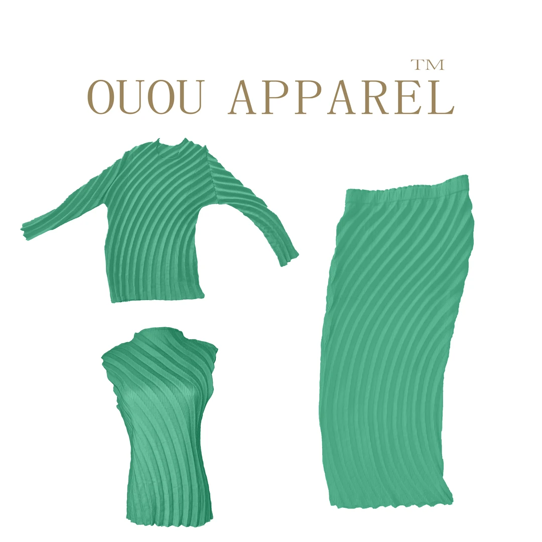 DAOU轻奢服饰高端褶皱手工褶年轮无袖长袖半身裙三件套M2143