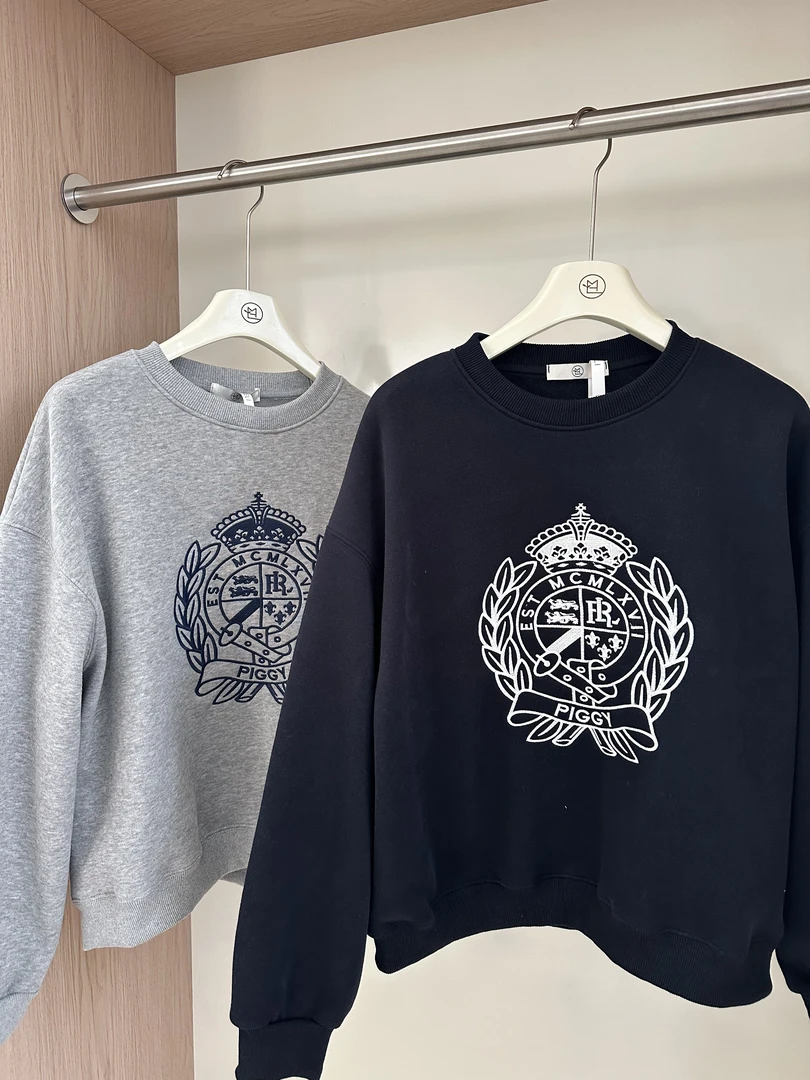 【汉娜家加绒刺绣卫衣】休闲秋冬韩代原版定制双色加绒刺绣卫衣