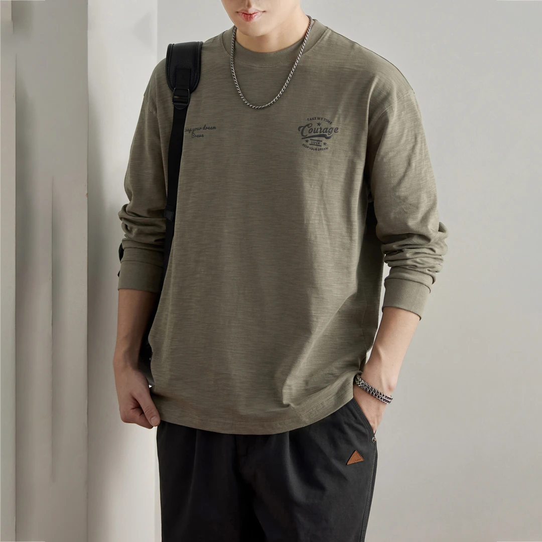 MR.MUDI/穆迪先生美式经典重磅竹节棉长袖T恤男2025秋季新款潮牌