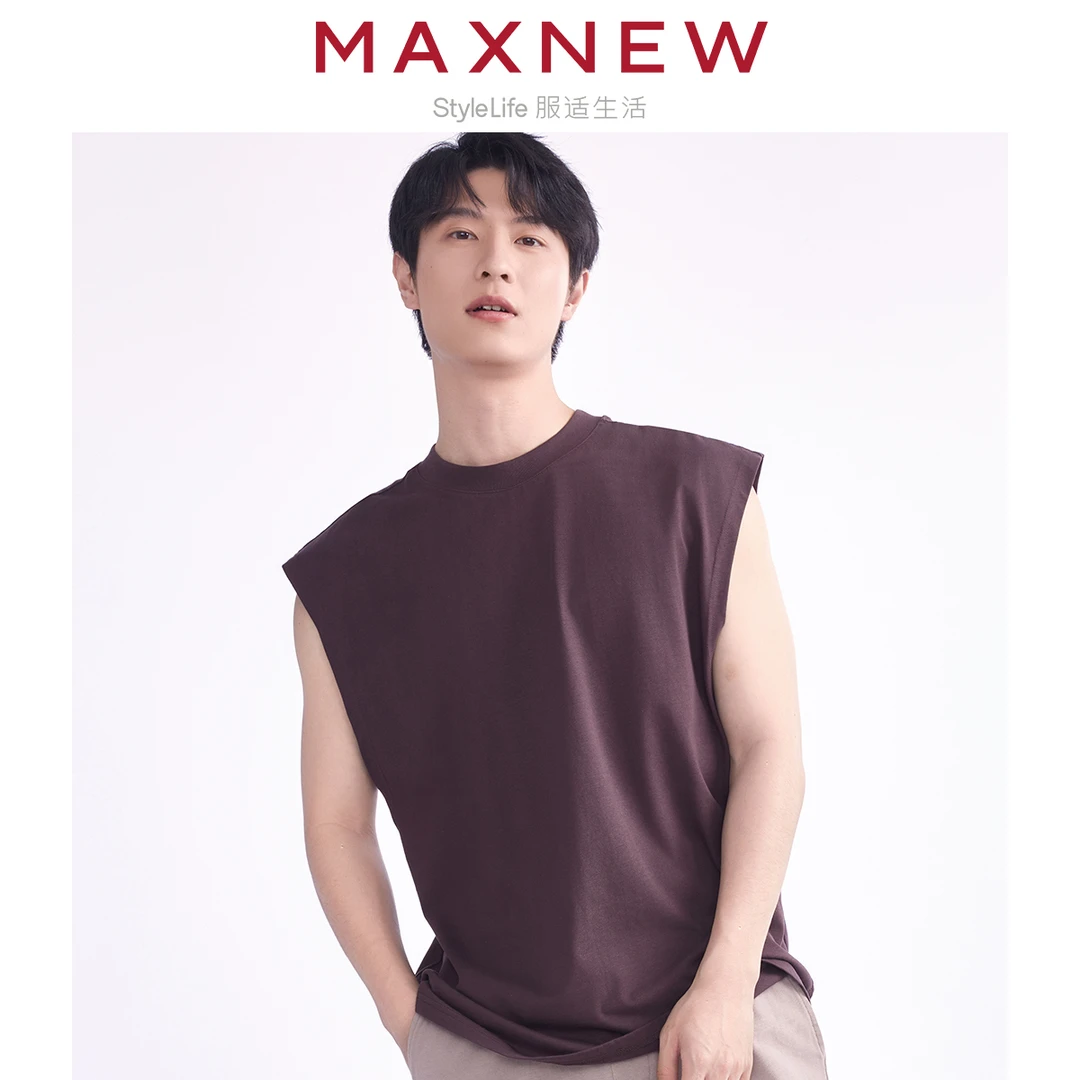 马恩MAXNEW男装2024夏季新款背心圆领无袖T恤上1N2111401