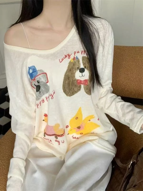 针织时尚百搭宽松卡通圆领