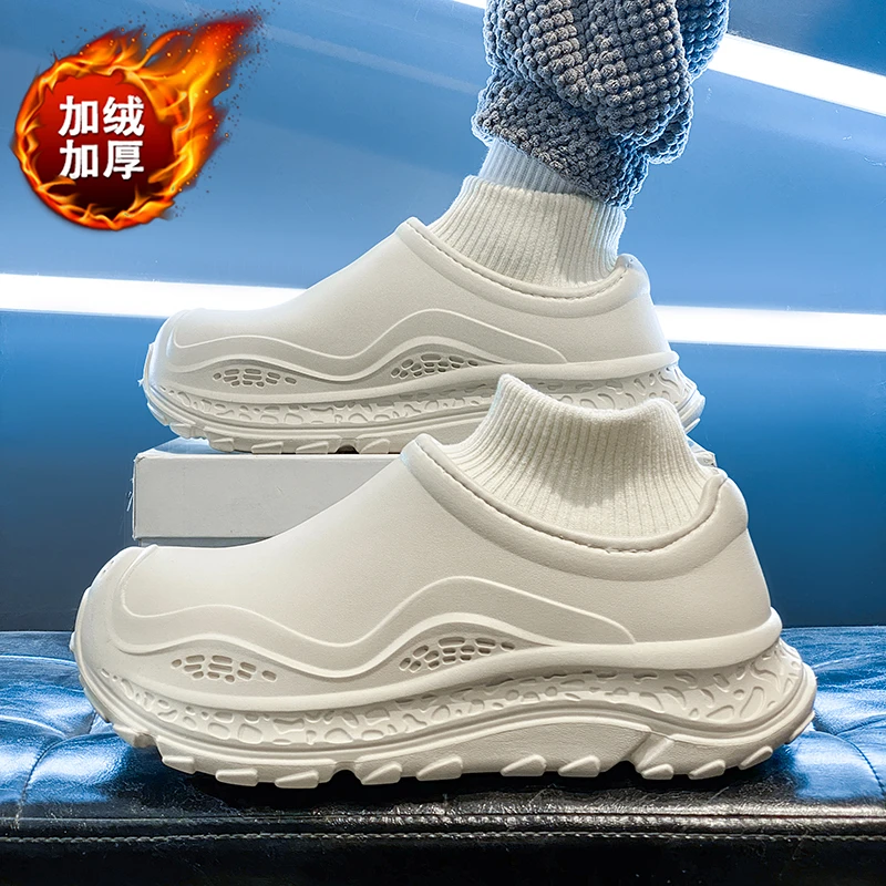 棉拖鞋男冬季外穿加绒加厚袜套棉鞋室内居家厚底防滑保暖包跟拖鞋
