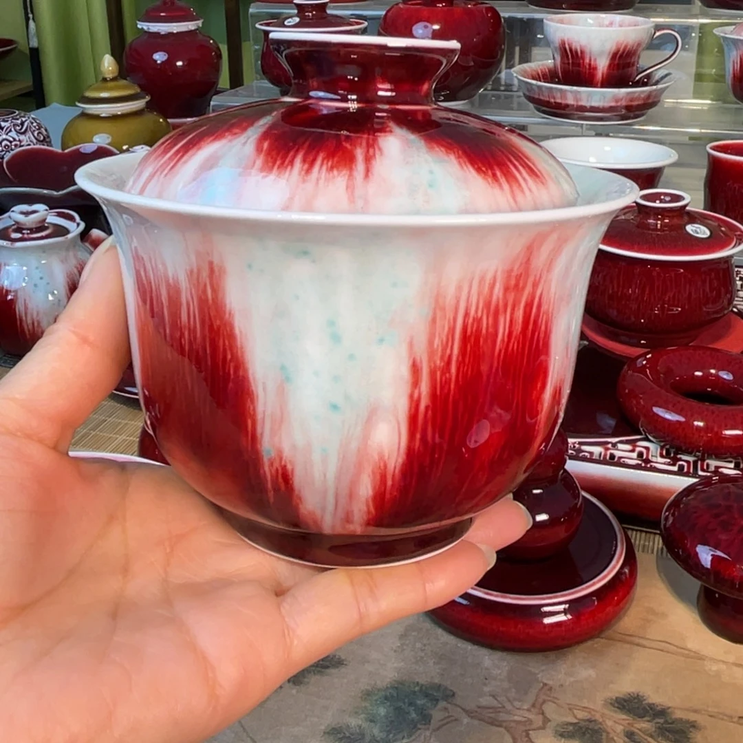 景德镇原矿釉花釉盖碗