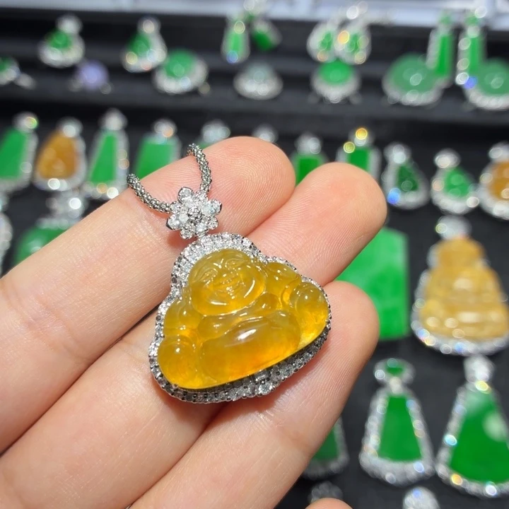 翡翠18K金镶嵌吊坠(不含链)翡翠