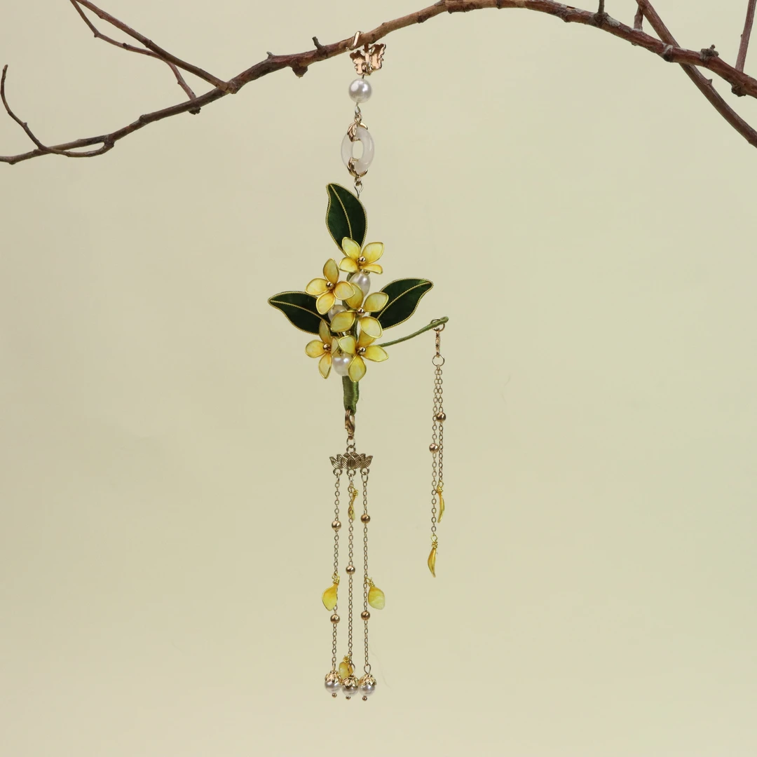 【蟾宫折桂】非遗绒花纯手工桑蚕丝掐丝桂花压襟日常（使用后不可退）