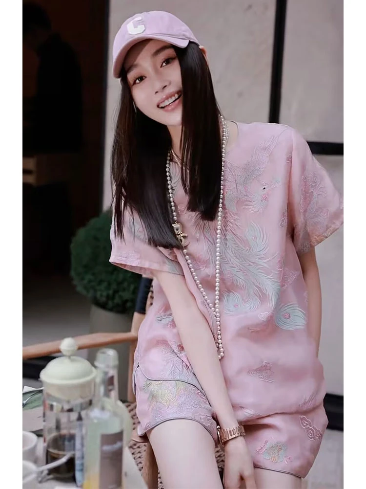 高级感新中式禅意套装小个子花色上衣短裤休闲慵懒气质两件套夏季