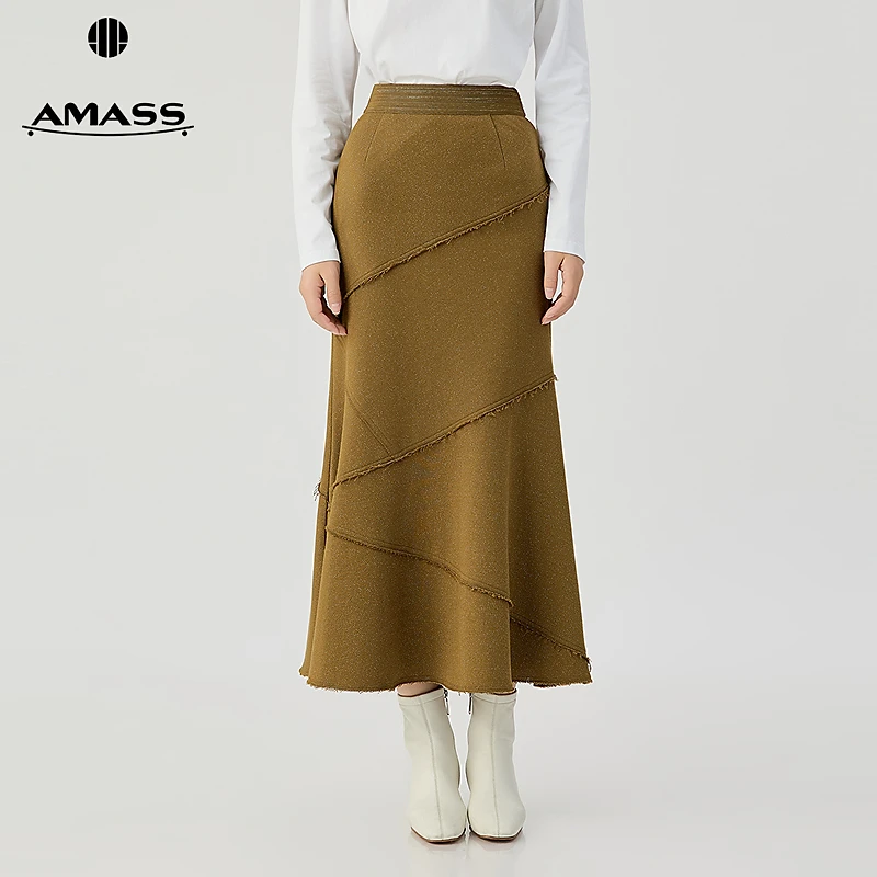 阿玛施AMASS新款简约质感优雅百搭切片设计长款鱼尾半身裙5200433