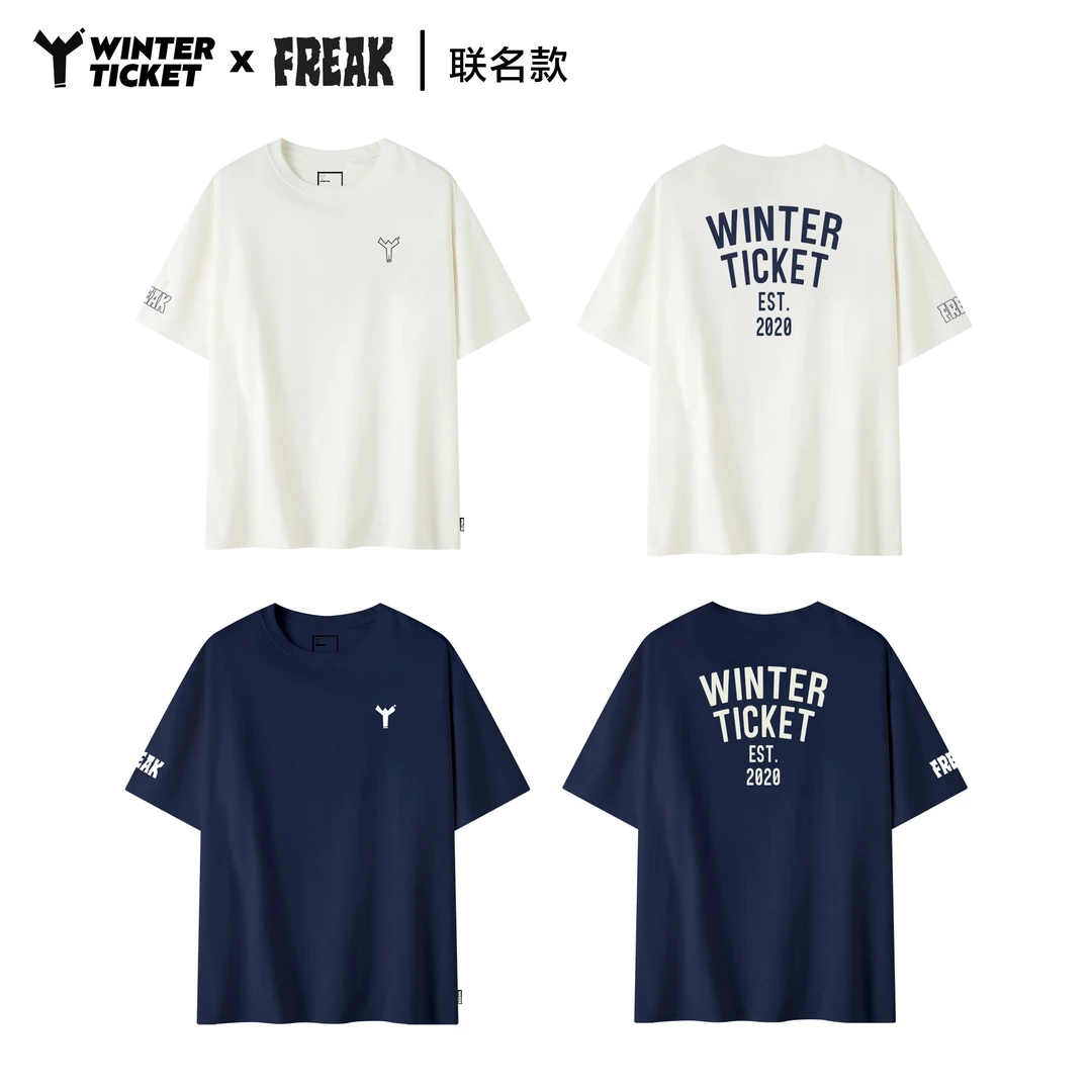 WINTER TICKETFERAK联名款 自由式单双板宽大嘻哈T恤圆领印花短袖