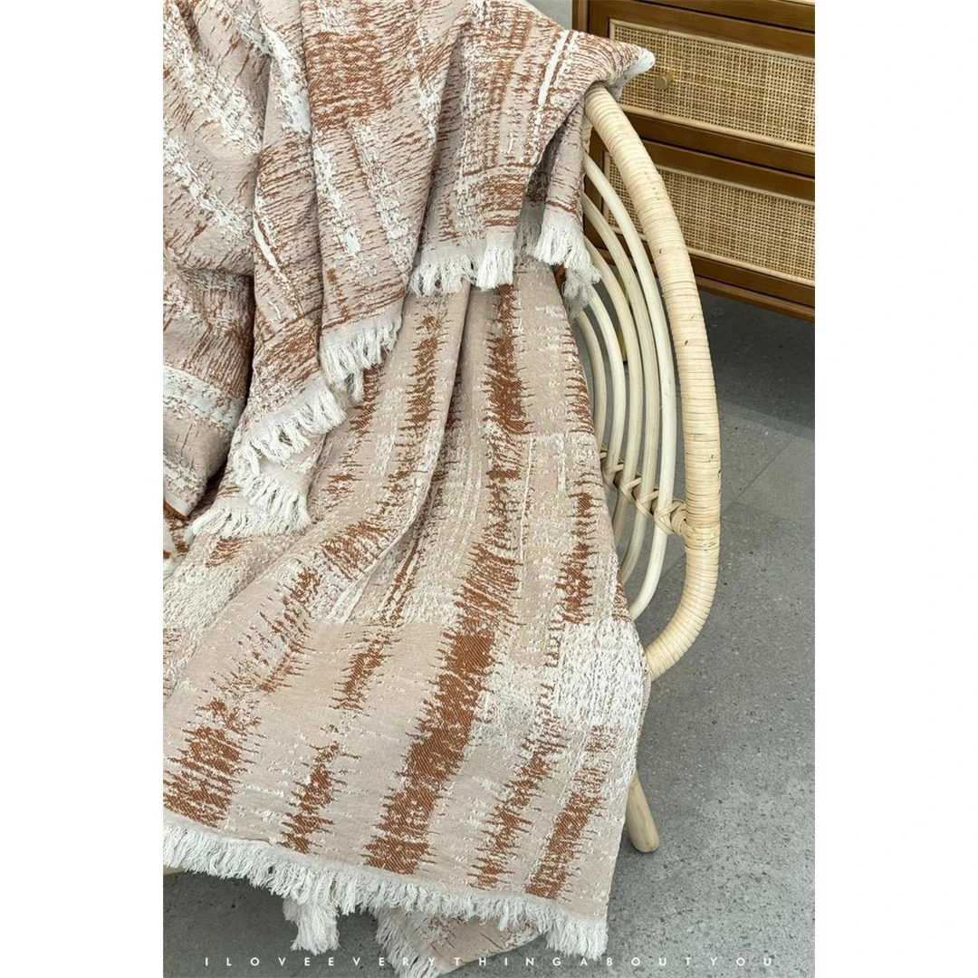 【超级红】远山-咖 棉麻多功能盖毯