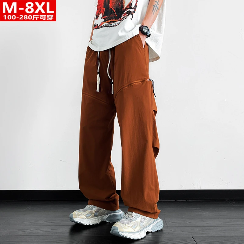 夏季潮流港风男士时尚可脱卸两截直筒工装裤胖大码加肥宽松休闲裤