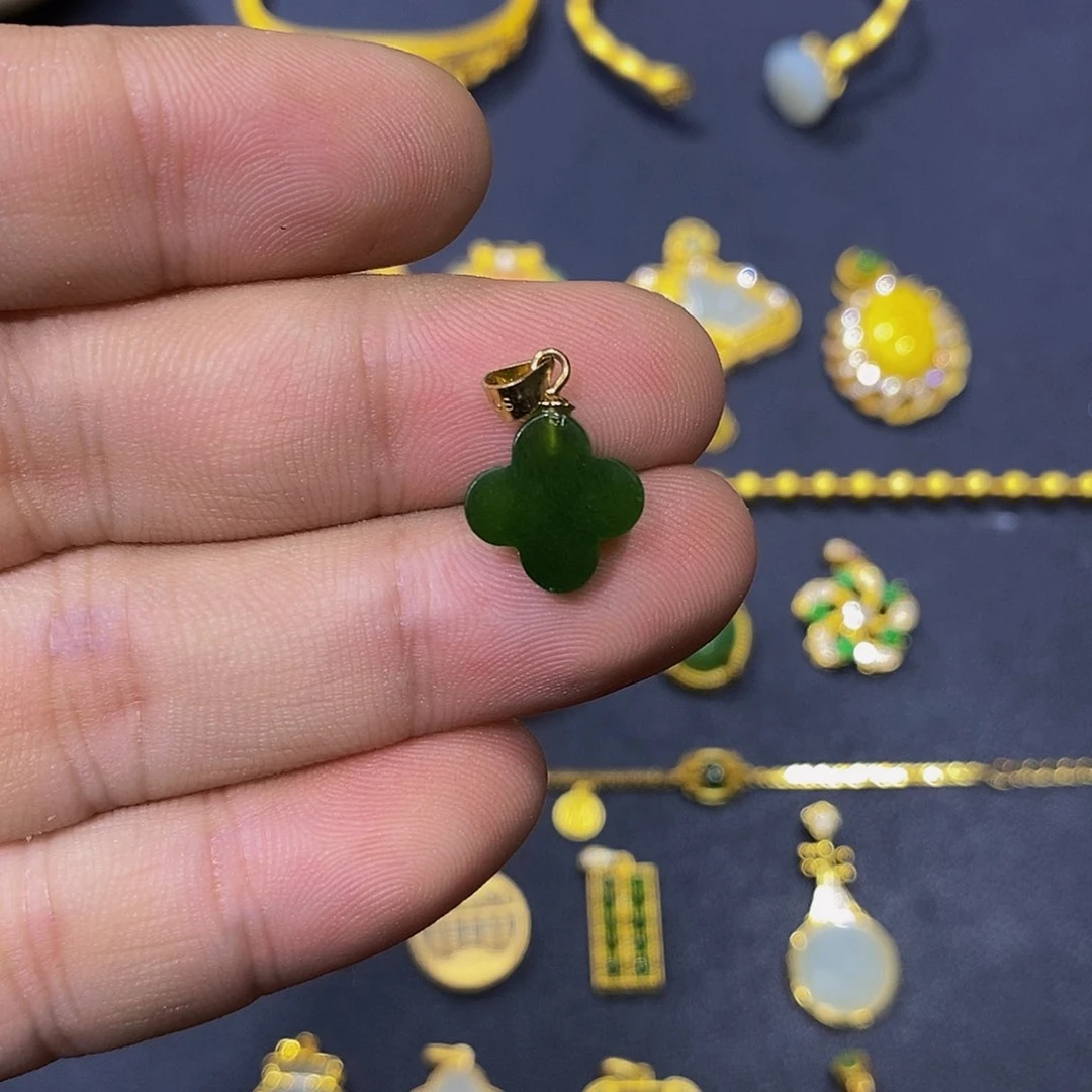 和田玉银S925镀金镶嵌颈饰