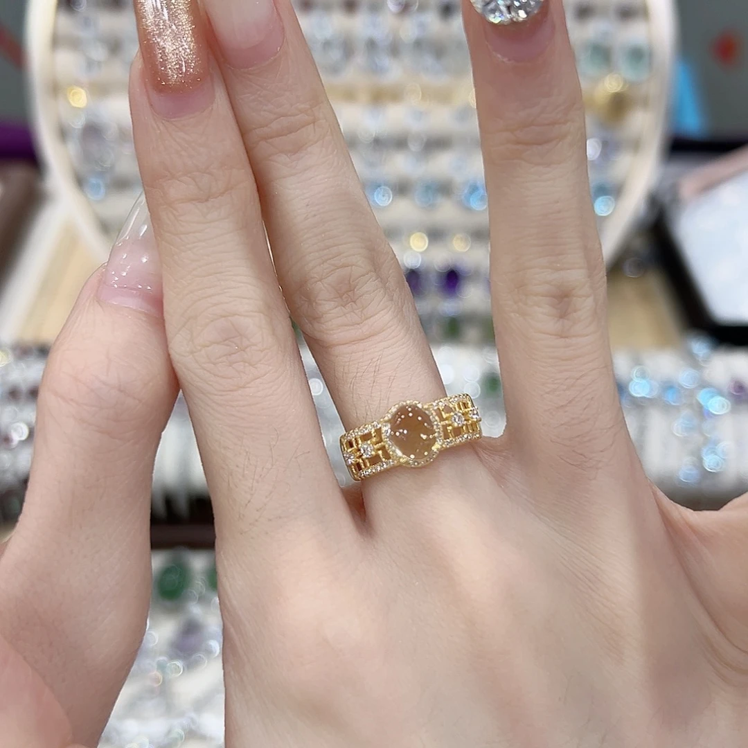 碳***羔黄晶戒指银S925镶嵌