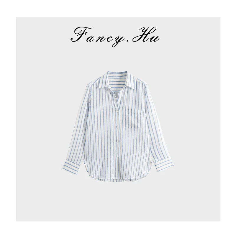 【Fancy.Hu】100亚麻慵懒风条纹衬衣FG2601155