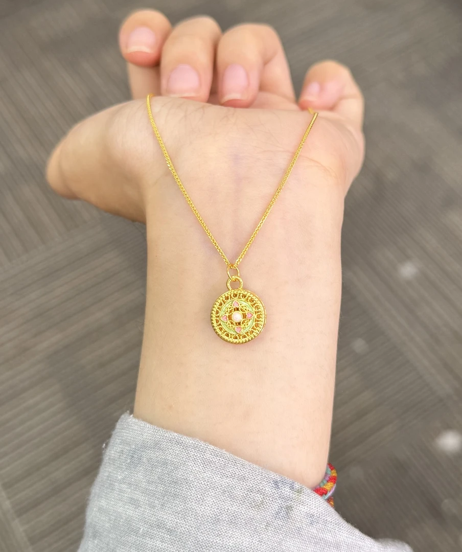 足金999 花丝青色罗盘一套（赠银项链）
