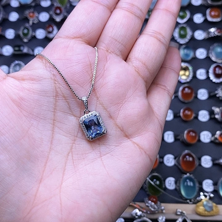 海蓝宝石颈饰银S925镶嵌偷***你