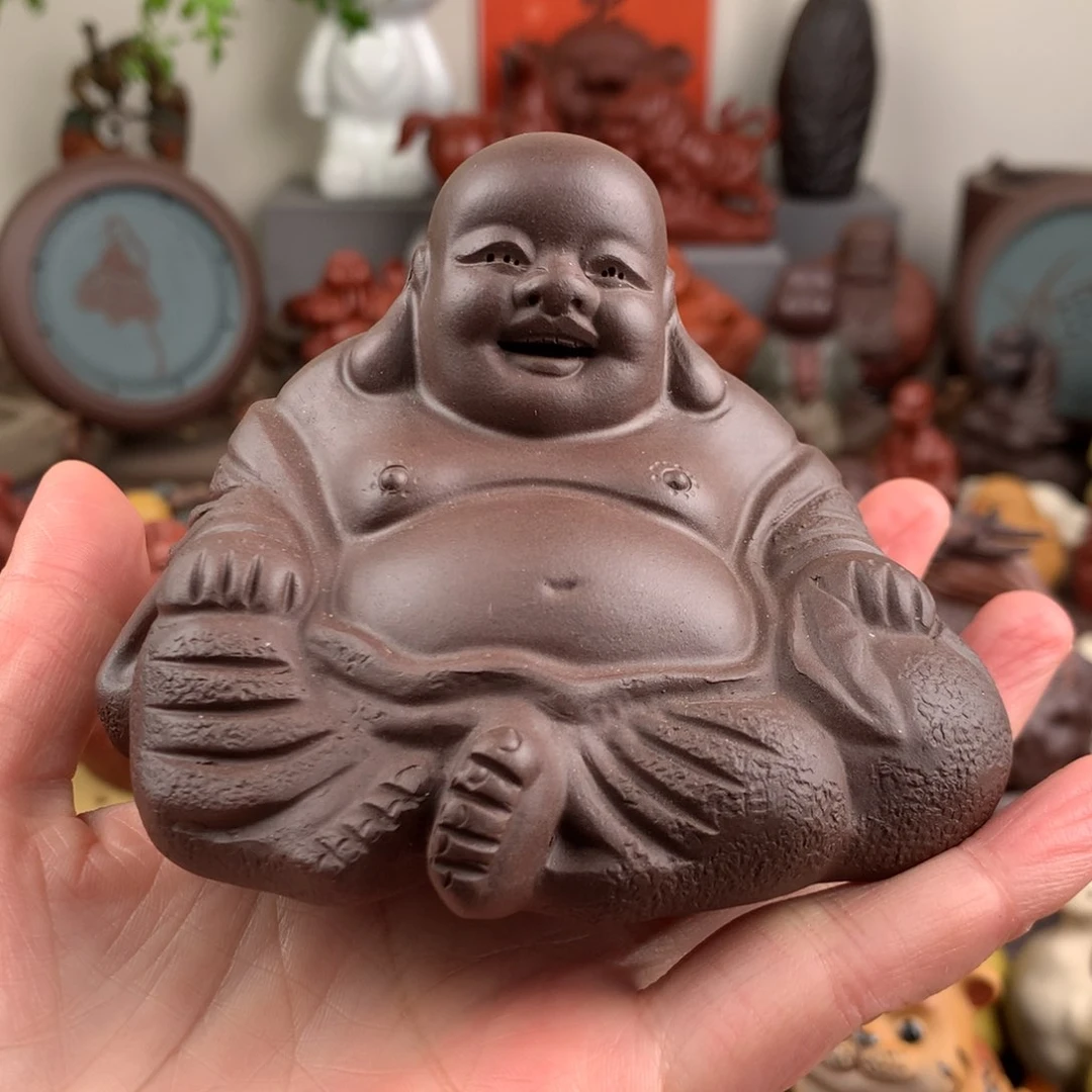 紫砂茶宠紫泥弥勒