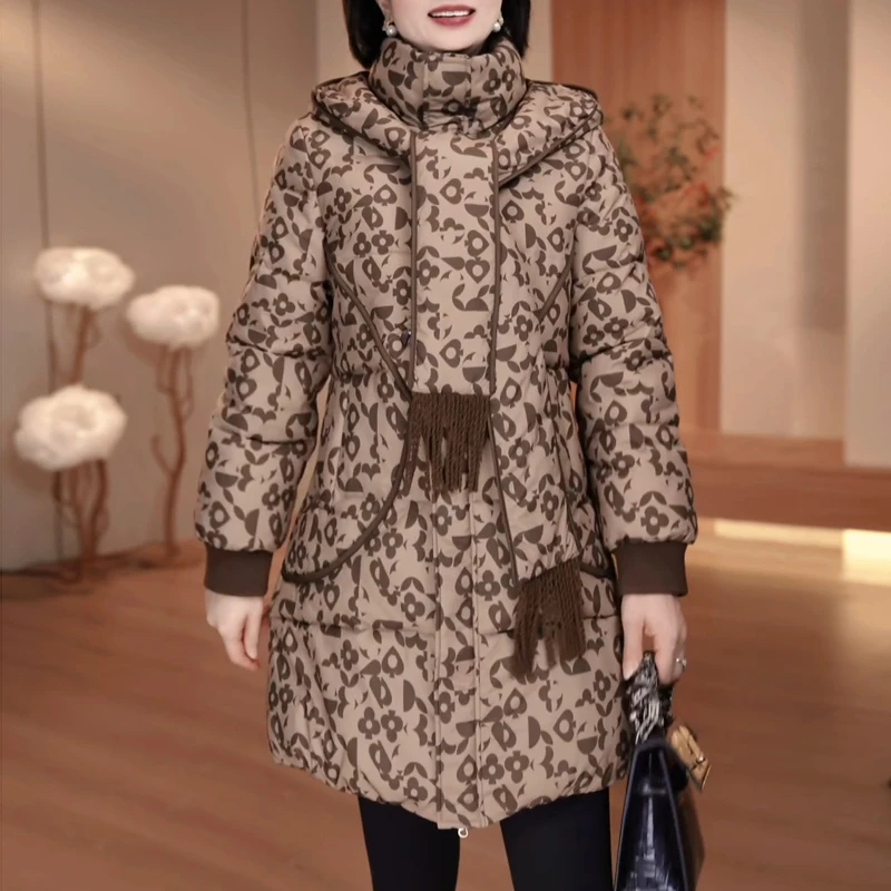 时尚洋气加厚花色棉服女2025冬季新款女士休闲显瘦宽松保暖棉外套