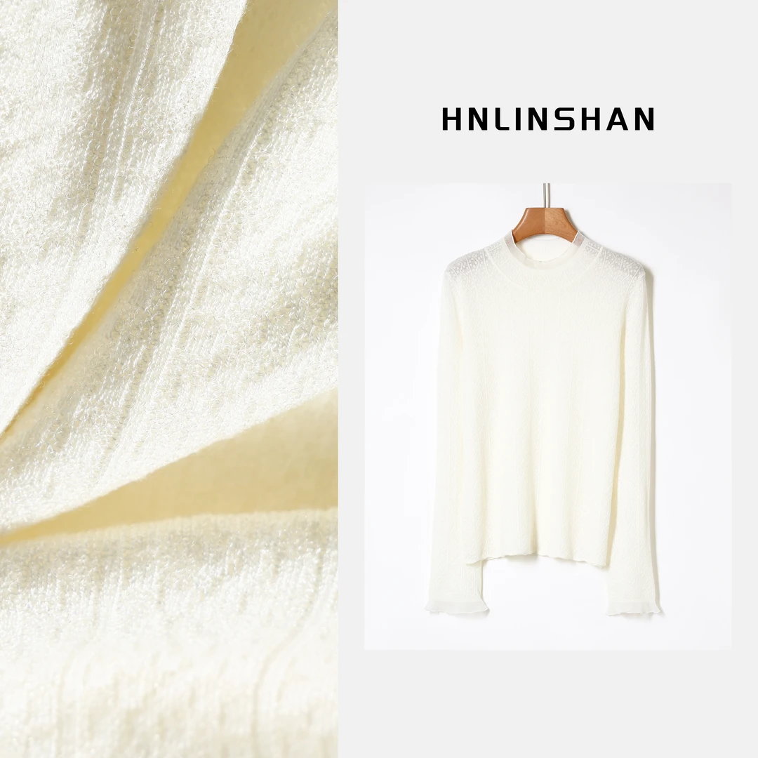 HNLINSHAN【木耳衫】德国进口提花机织造羊毛真丝打底衫BQZ3021