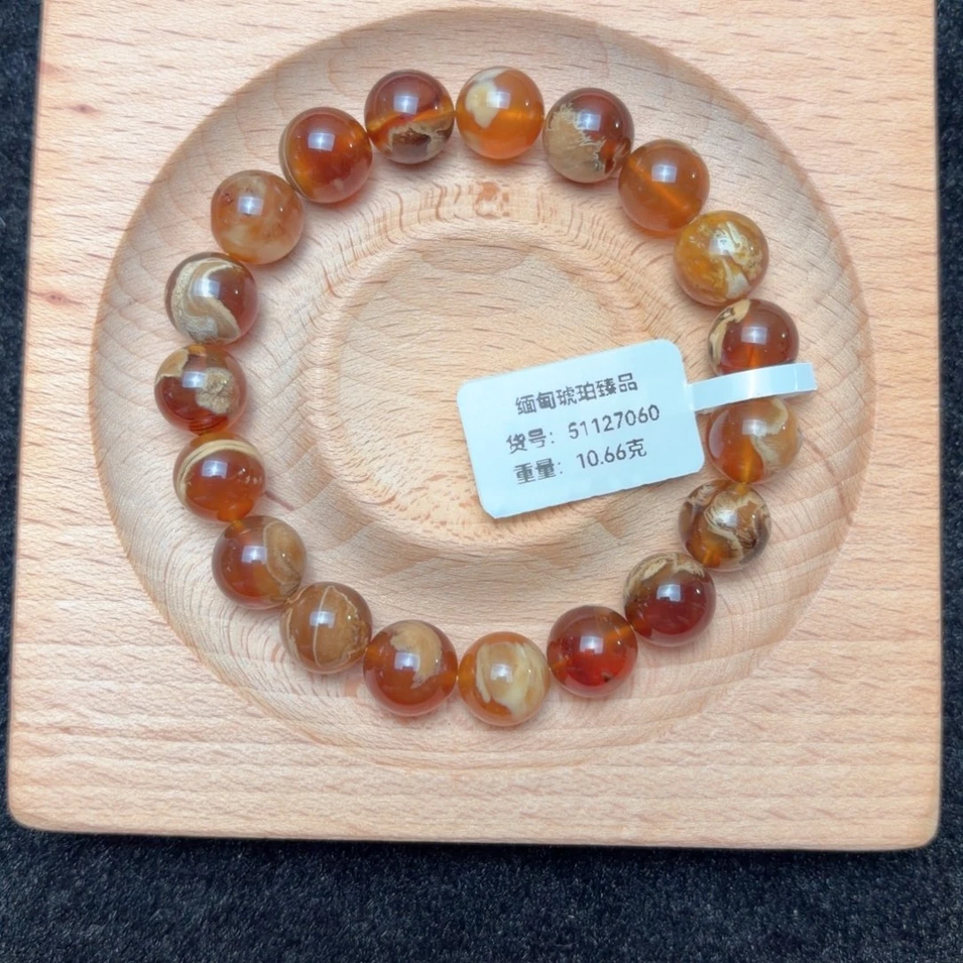 琥珀未镶嵌珠宝奇石10mm橘蜜白蜡溶洞