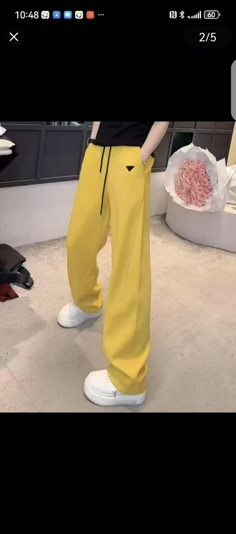 黄色高腰阔腿裤女宽松显瘦直筒裤休闲运动裤时尚百搭长裤
