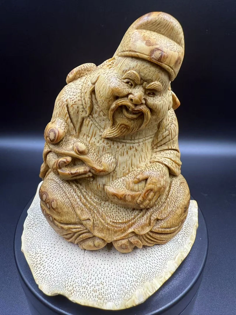 竹根雕手工财神手把件