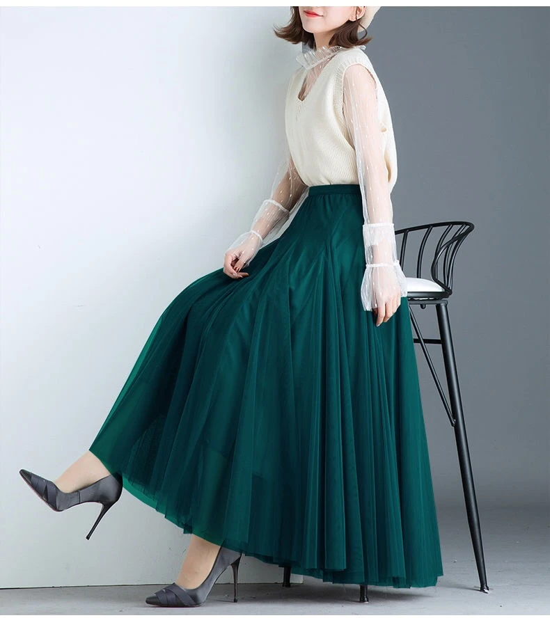 【柒遇工厂】气质半身网纱裙四季A字裙显瘦遮肉显腿长广场舞大摆裙