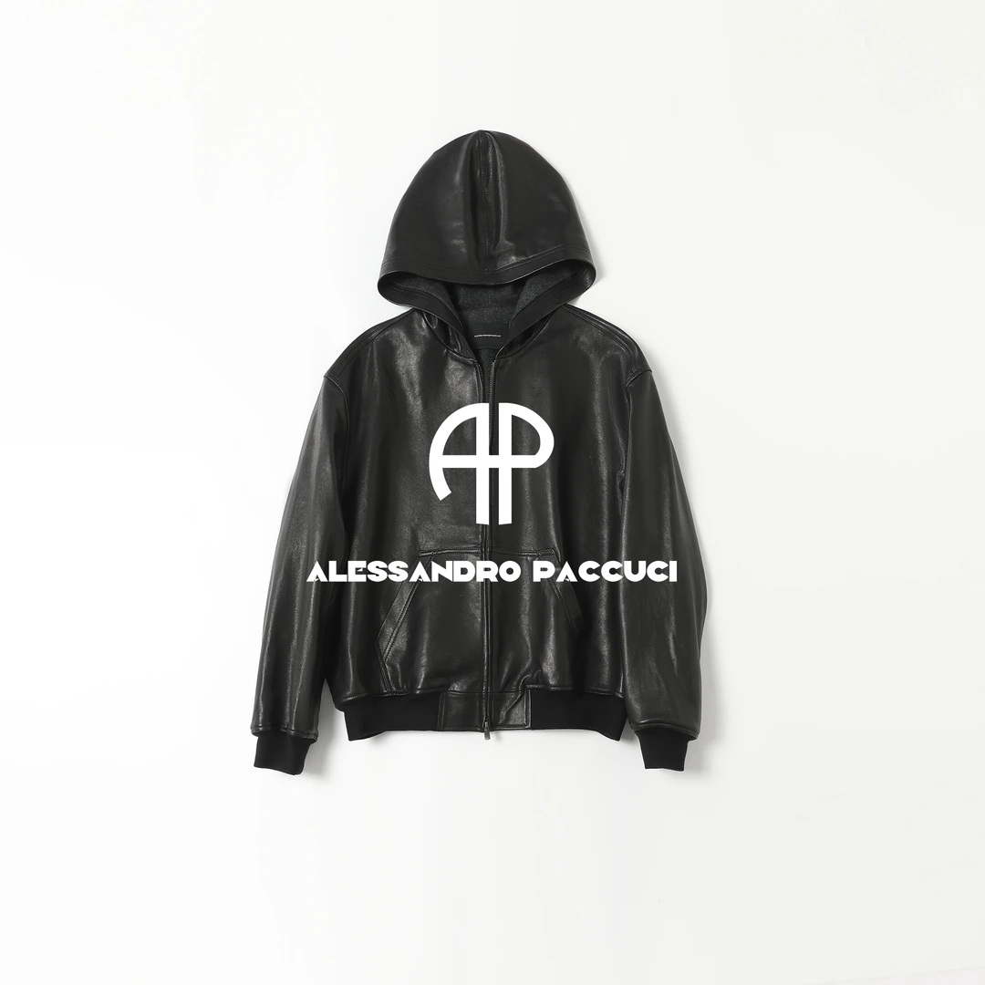 AP洛哥54068PW【墨劲】黑标/植鞣绵羊皮连帽双向拉链百搭时尚皮衣