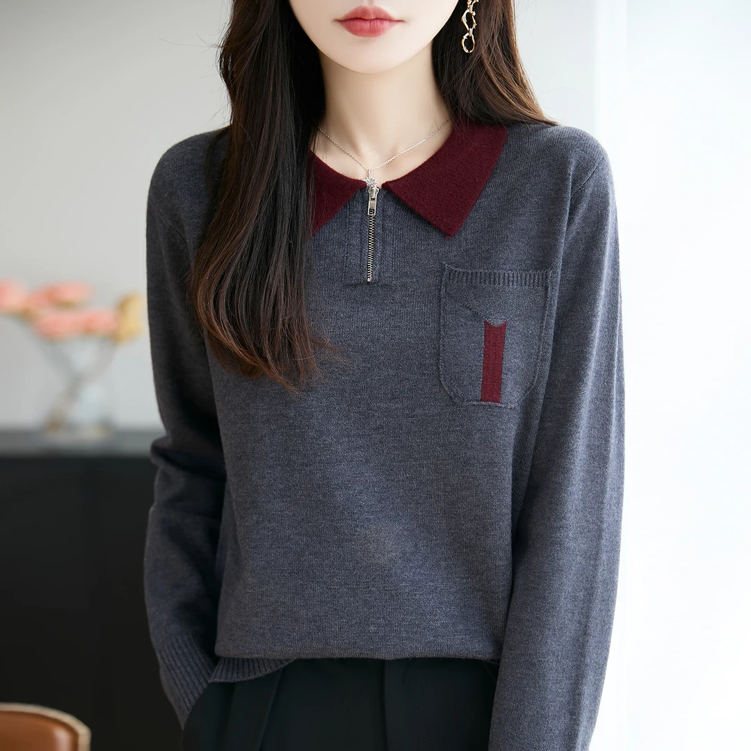胖mm春秋大码polo领毛衣女遮肚子巨显瘦上衣内搭可外穿针织打底衫